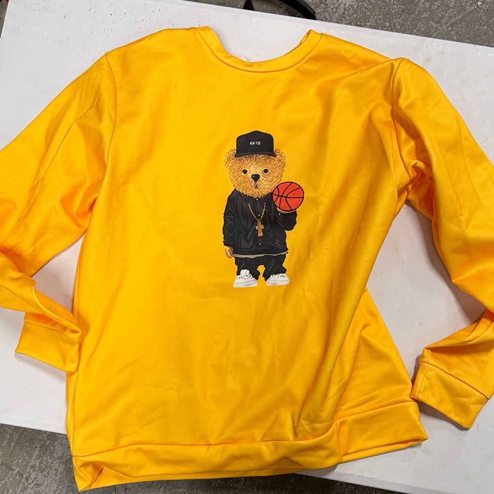 Yellow Sweatshirt with Bear Graphic